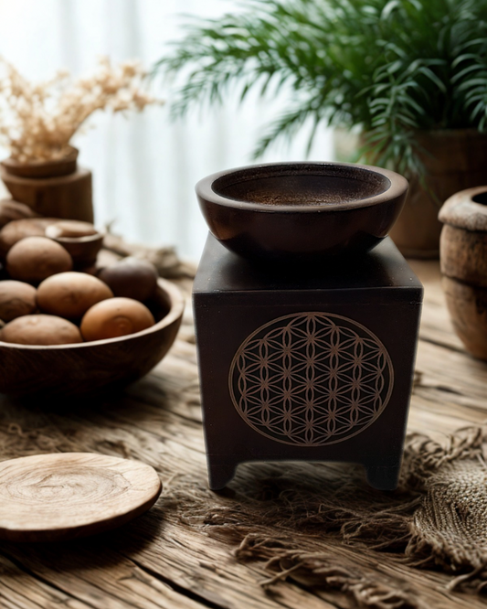 Brûle-Parfum en pierre à savon motif Fleur de Vie